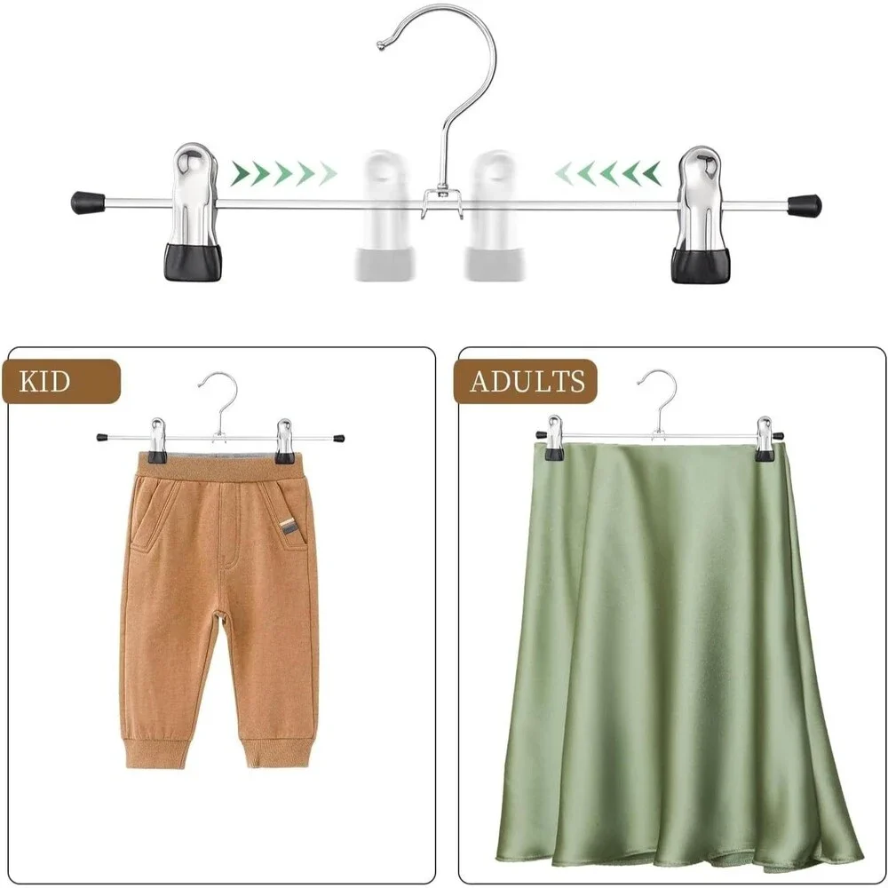 HWAJAN Metal Hangers w/Clips 50 Pack Adjustable Non-Slip for Clothing Heavy Duty